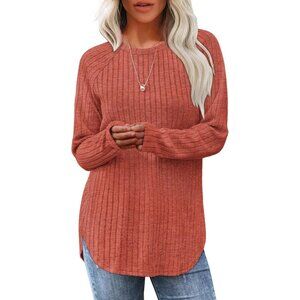 Women's Orange Crewneck Long Sleeve Tunic Loose Sweaters Shirts Tops Clothes